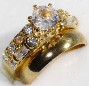   LADY ENGAGEMENT RING WEDDING BAND 18KT GOLD GP SET SIMULATED DIAMONDS