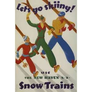 NEW HAVEN R.R. SNOW TRAIN FAMILY GIRL SKI SKIING WINTER SPORT LARGE 