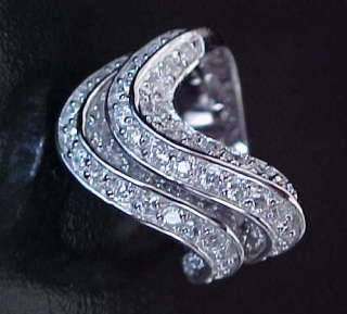   Signity cz GEOMETRIC Paved Wave Rhodium Sterling Silver Band RING Sz8
