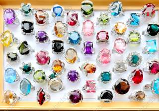 Wholesale Lots25 Crystal CZ gemstone white silver Rings  