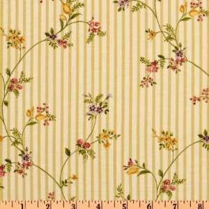  44 Wide Amelia Floral Stripe Citron/Cream Fabric By The 