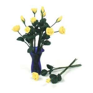   Miniature 12 Yellow Roses with Cobalt Blue Vase Toys & Games