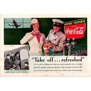 1938 Coca Cola Ad Take off Refreshed Captain and Stewardess Original 