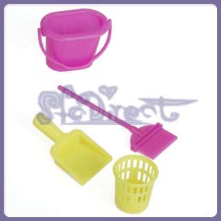 10 Sets Dollhouse Cleaning Supplies broom dustpan bucket wastebasket 