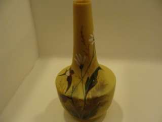 Beautiful SANDWICH Fireglow Vase w/Enameled Bird & Leaf  