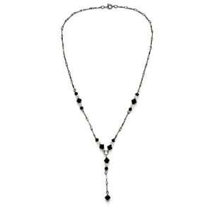 PalmBeach Jewelry Antiqued Silvertone Metal Black Crystal Y Necklace 