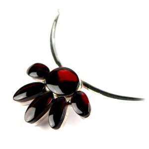  Crown Cut Cherry Amber and Sterling Silver Flower Necklace 
