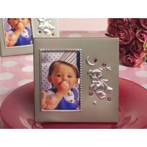  Baby Keepsake Silver Teddy Bear frame with pink crystals 