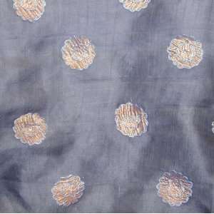  44 Wide Embroidered Silk Organza Blue/ Gold Applique 