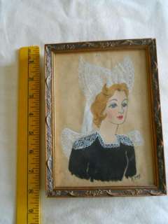 Small painting Dutch Girl Lace Bonnet & Collar  