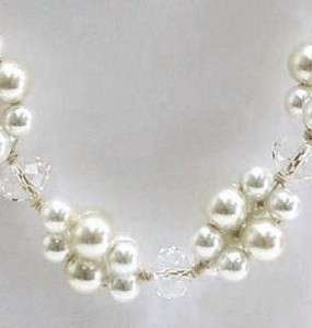 Beautiful White Pearl with Crystal Glass Necklace & Earring Set