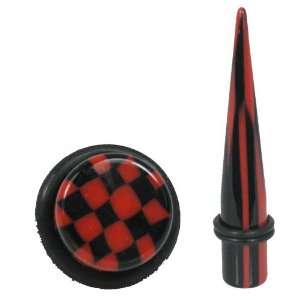 Ear Tapers Black and Red Checkerboard Acrylic Hole Tapers 00G Gauge (2 