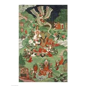 Unknown Buddha cutting a tuft of hair, Tibetan temple banner 18 x 24 