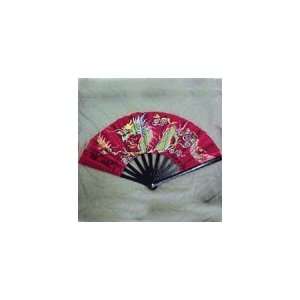  Nylon Kung Fu Fan with Dragon 13 inch Red 