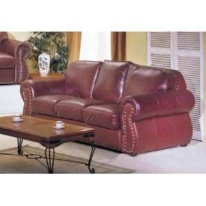  Burgundy Leather Nail Head Sofa Couch