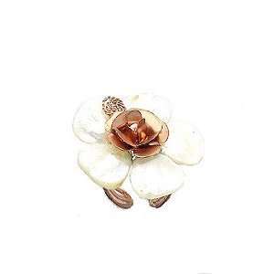  Mother of Pearl Flower Brass Adjustable Ring Jewelry