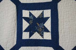 Vintage 19th Century Indigo Stars Antique Quilt w/Garden Maze and 1840 