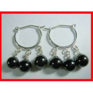   Onyx Beaded Hoop Earrings Sterling Silver #1296 Arts, Crafts & Sewing