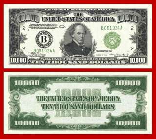 1934 $10,000 FEDERAL RESERVE NOTE   OVERSIZED COPY  