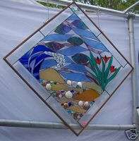 seashell abstract beveled stained glass panel made USA  