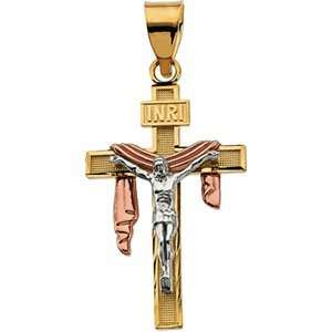  IceCarats Designer Jewelry Gift 14K Yellow Gold Tricolor Crucifix 