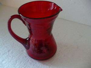 RUBY RED CRACKLE GLASS BEAUTIFUL HAND BLOWN 5 PITCHER  