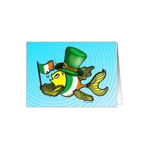  Irish flag Fish Wearing green leprechaun Hat and holding irish flag 