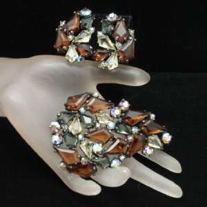 Schiaparelli Set Brooch Pin & Earrings Vintage Quality Stones Rich 