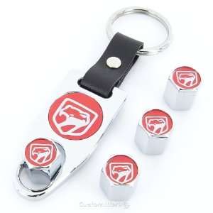   Red Style Logo Chrome Tire Valve Caps + Wrench Key Chain Automotive