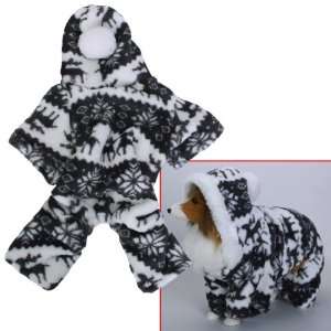  Hooded Dog Fluffy Jumpsuit Coat w/ Reindeer and Snowflake 