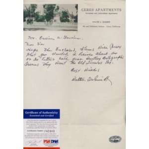  Walter Schmidt Hand Written And Signed Letter Psa Coa 