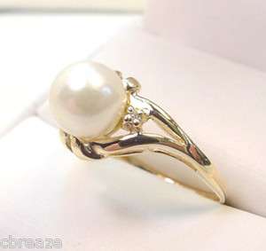 CULTURED PEARL & DIAMONDS VINTAGE 14K GOLD RING  