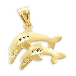  14k Yellow Gold Dolphin Animals Together Charm Pendant 