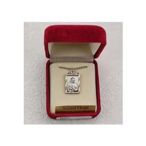   Silver Square Scapular Medal on 18 inch Rhodium Chain Jewelry