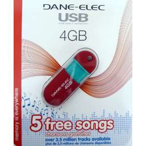  Dane Elec USB Portable Flash Drive 4GB (Red/Green 