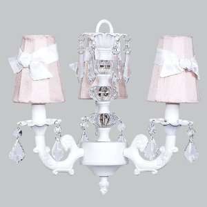  Glass Ball Chandelier in White with Pink Shades and White Sashes