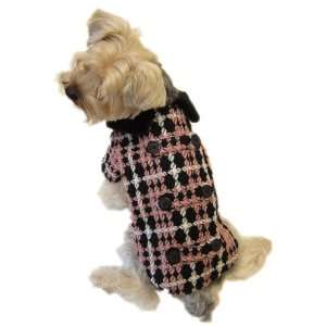     Vintage Tweed Toggle Dog Coat   Color Pink, Size S