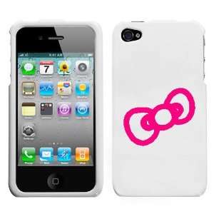  APPLE IPHONE 4 4G PINK BOW OUTLINE ON A WHITE HARD CASE 