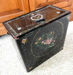 vintage TOLE PAINTED BREAD BOX folk art AMISH tin★  