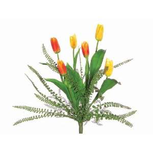 Pack of 6 Yellow/Orange Tulip With Fern Bush Artificial Floral Sprays 