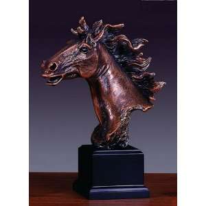 Bronze Horse Head Sculpture   11 Tall x 8 Wide   Woodtone Base 3.5 