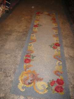 Antique American Hooked rug runner 2 3x8 0 HandMade  