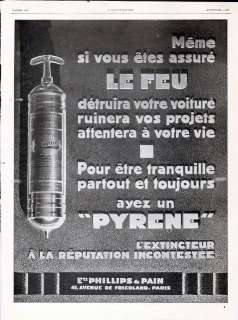 1929, PYRENE Fire Extinguisher for Cars   French Ad  
