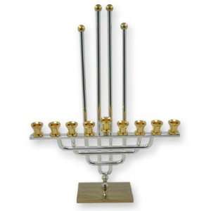  and Silver Plated Hanukkah Menorah, Gold Plated Base, Candle Holders 
