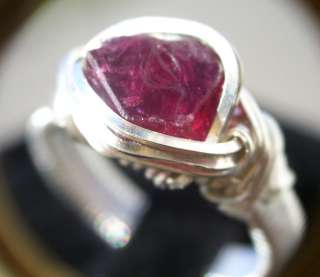Gemmy Red Spinel Crystal in Silver Wrapped Ring, sz. 5.5  