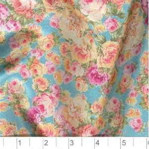  58 Wide Satin Florabunda Rose Aqua Fabric By The Yard 