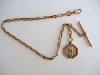 Antique IOOF Odd Fellows 10K Gold Enamel Pocket Watch Fob Chain  