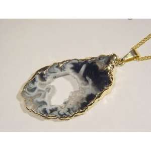 Gold Electroformed Occo Agate Geode Druzy Slice Pendant with Free 18 