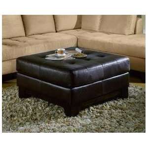   100% Brown Leather Cocktail Coffee Table Ottoman
