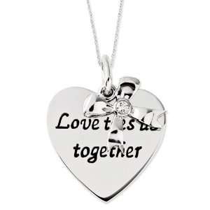 Sterling Silver Antiqued CZ Love Ties Us Together 18in Heart & Bow 